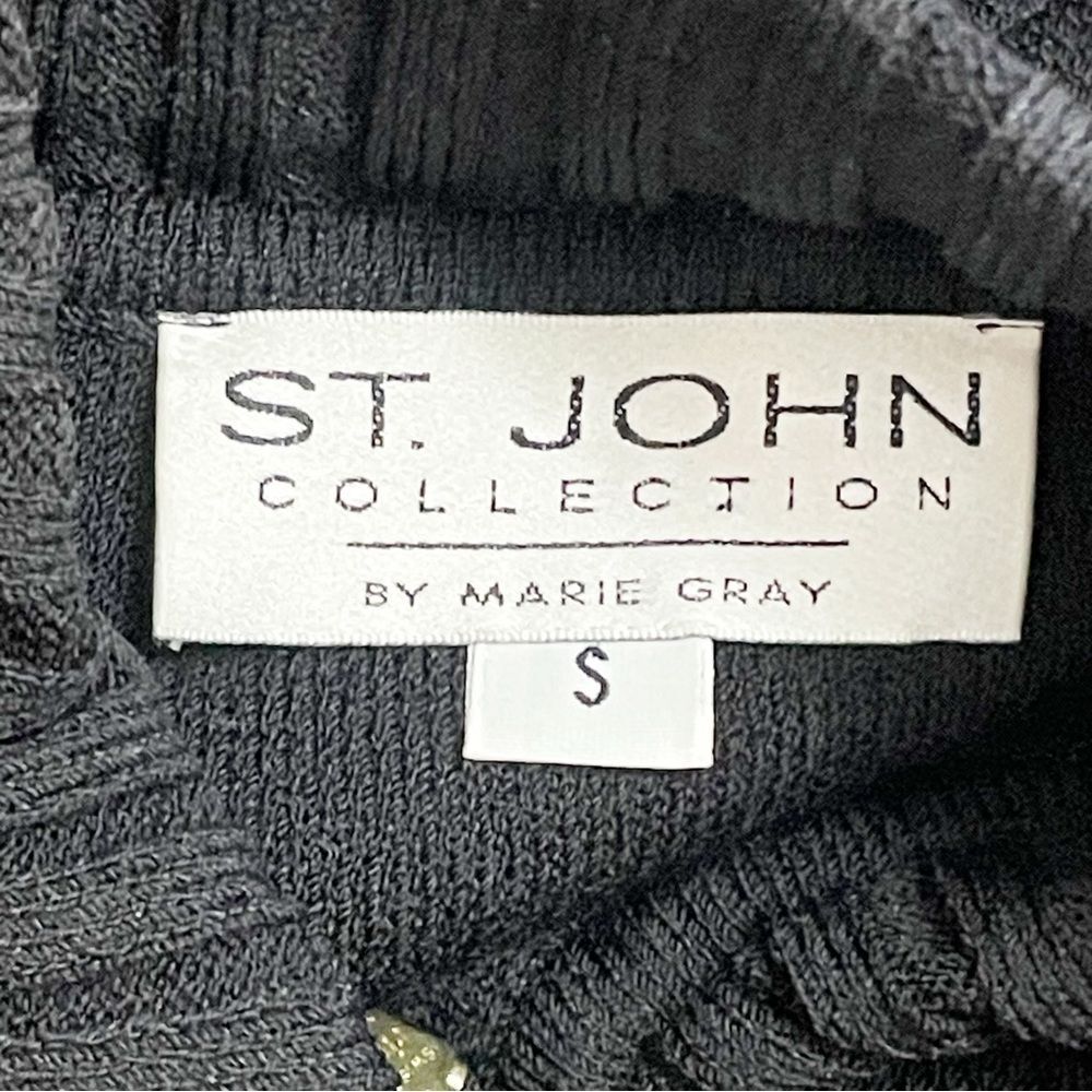 St John Collection Black Santana Knit Zip Jacket Gold Buttons Size Small USA - Picture 12 of 15